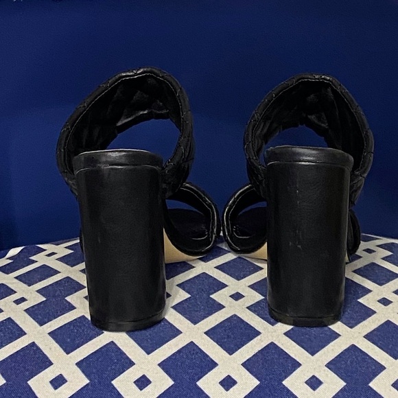 Black quilted double strap chunky heel mules Sz - Picture 5 of 5